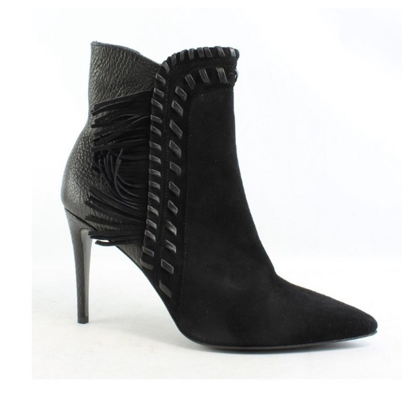 Designer black suede leather fringe booties 9.5 - Picture 4 of 5